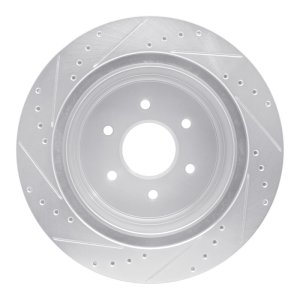 Nissan Titan XD Brake Rotor (1) - Rear Right - R1 Concepts - Drilled & Slotted - Silver - `16-`24